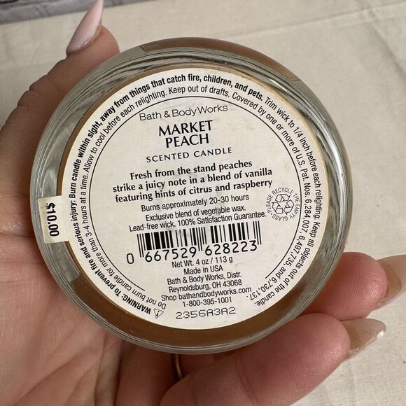 Bath & Body Works MARKET PEACH Small 4 oz Single Wick Candle No Lid VTG‎ NOS - Picture 4 of 4